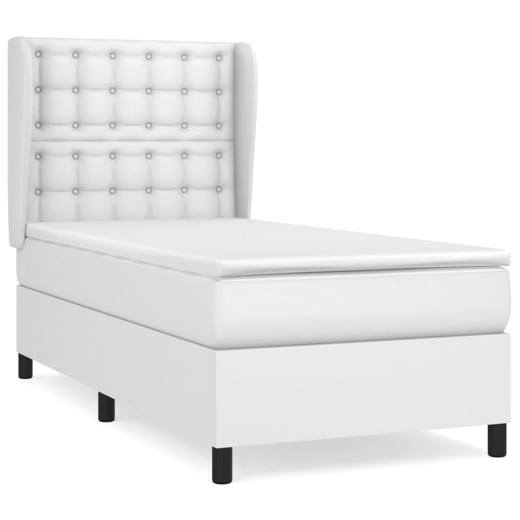 vidaXL Κρεβάτι Boxspring με Στρώμα Λευκό 90x190εκ. από Συνθετικό Δέρμα