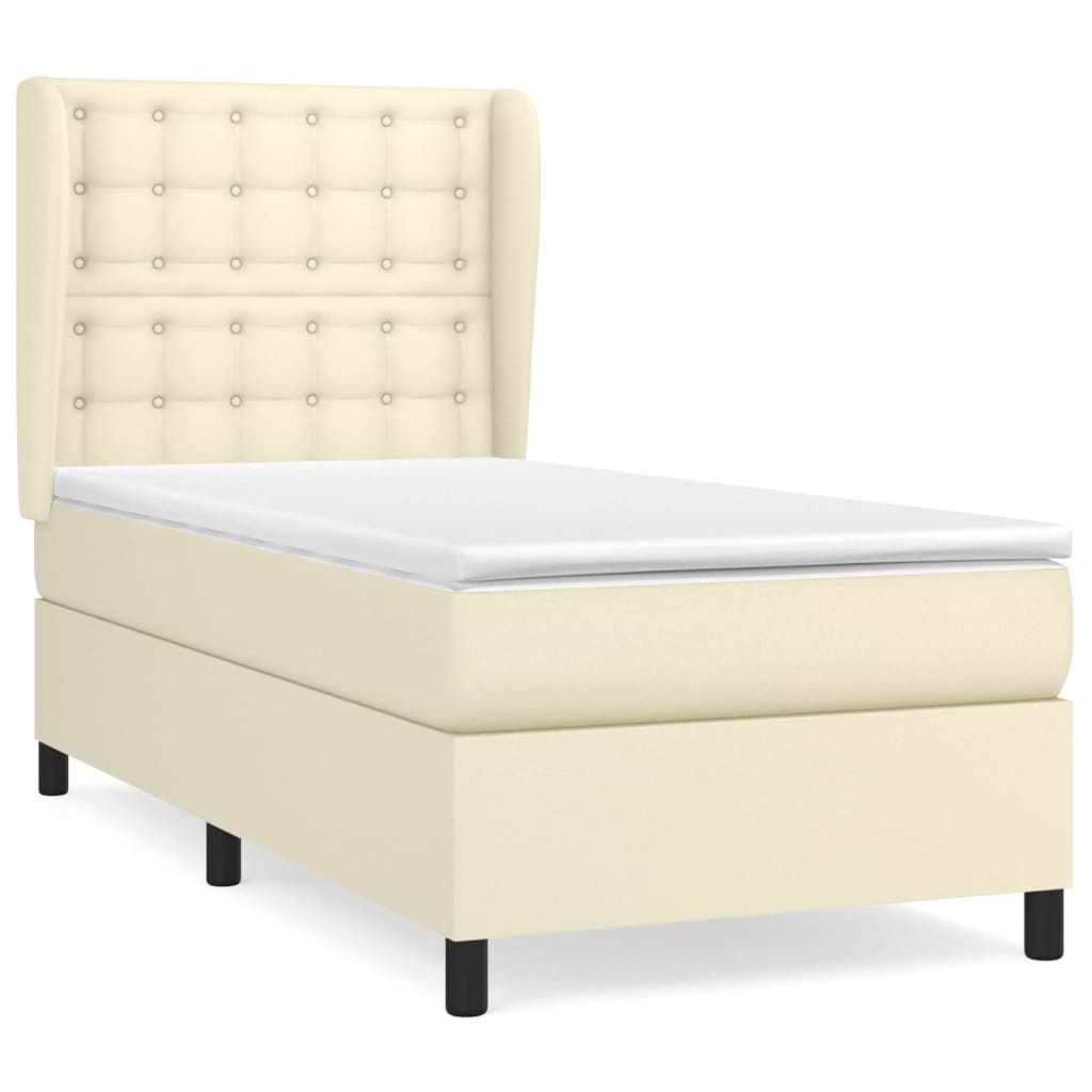 vidaXL Κρεβάτι Boxspring με Στρώμα Κρεμ 90x200 εκ. από Συνθετικό Δέρμα