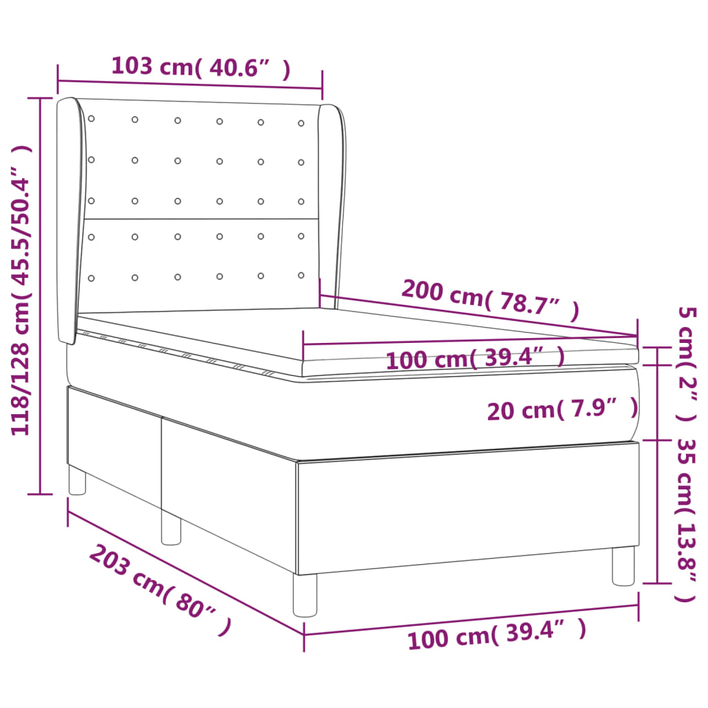 vidaXL Κρεβάτι Boxspring με Στρώμα Μαύρο 100x200εκ.από Συνθετικό Δέρμα