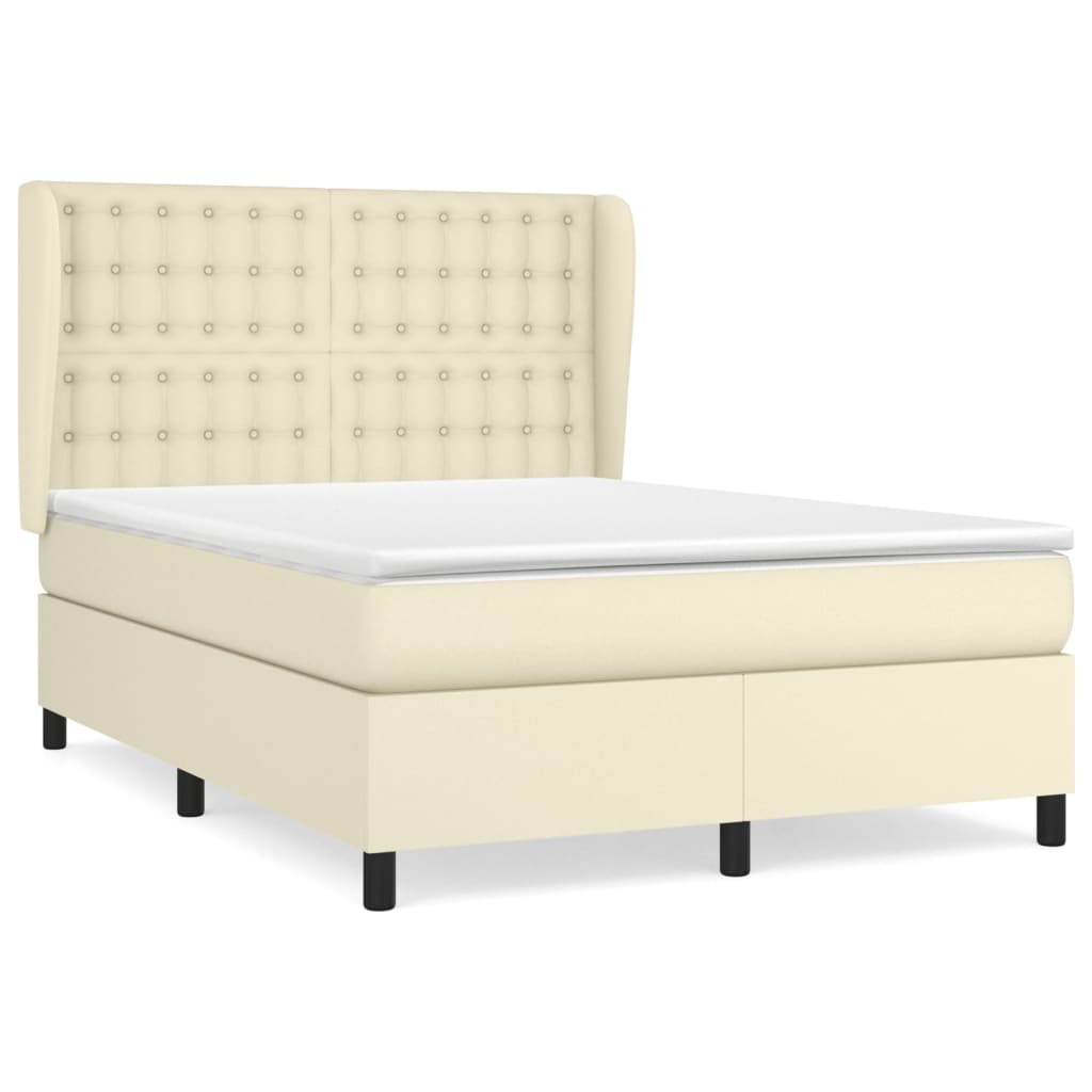 vidaXL Κρεβάτι Boxspring με Στρώμα Κρεμ 140x190εκ. από Συνθετικό Δέρμα