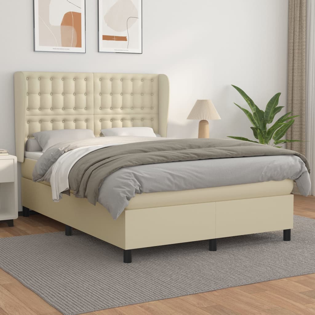 vidaXL Κρεβάτι Boxspring με Στρώμα Κρεμ 140x190εκ. από Συνθετικό Δέρμα