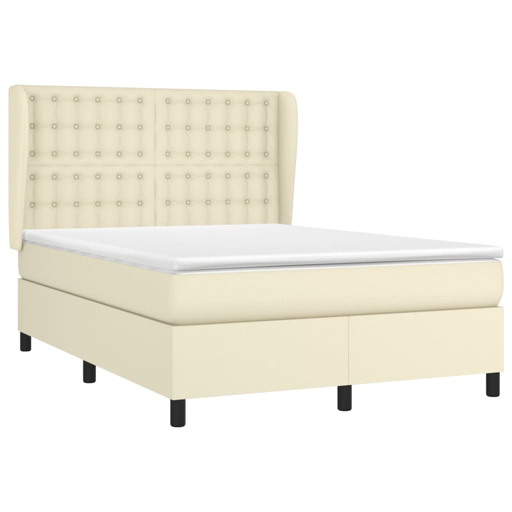 vidaXL Κρεβάτι Boxspring με Στρώμα Κρεμ 140x200εκ. από Συνθετικό Δέρμα