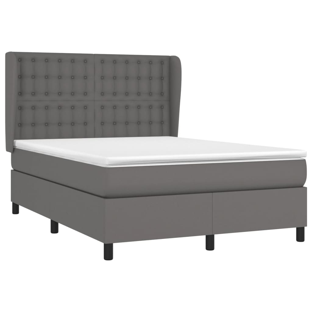 vidaXL Κρεβάτι Boxspring με Στρώμα Γκρι 140x200εκ. από Συνθετικό Δέρμα