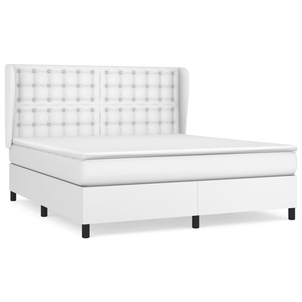 vidaXL Κρεβάτι Boxspring με Στρώμα Λευκό 160x200εκ.από Συνθετικό Δέρμα