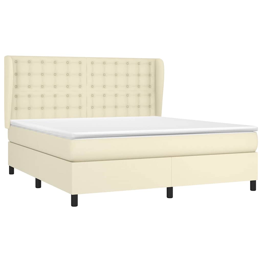 vidaXL Κρεβάτι Boxspring με Στρώμα Κρεμ 160x200εκ. από Συνθετικό Δέρμα