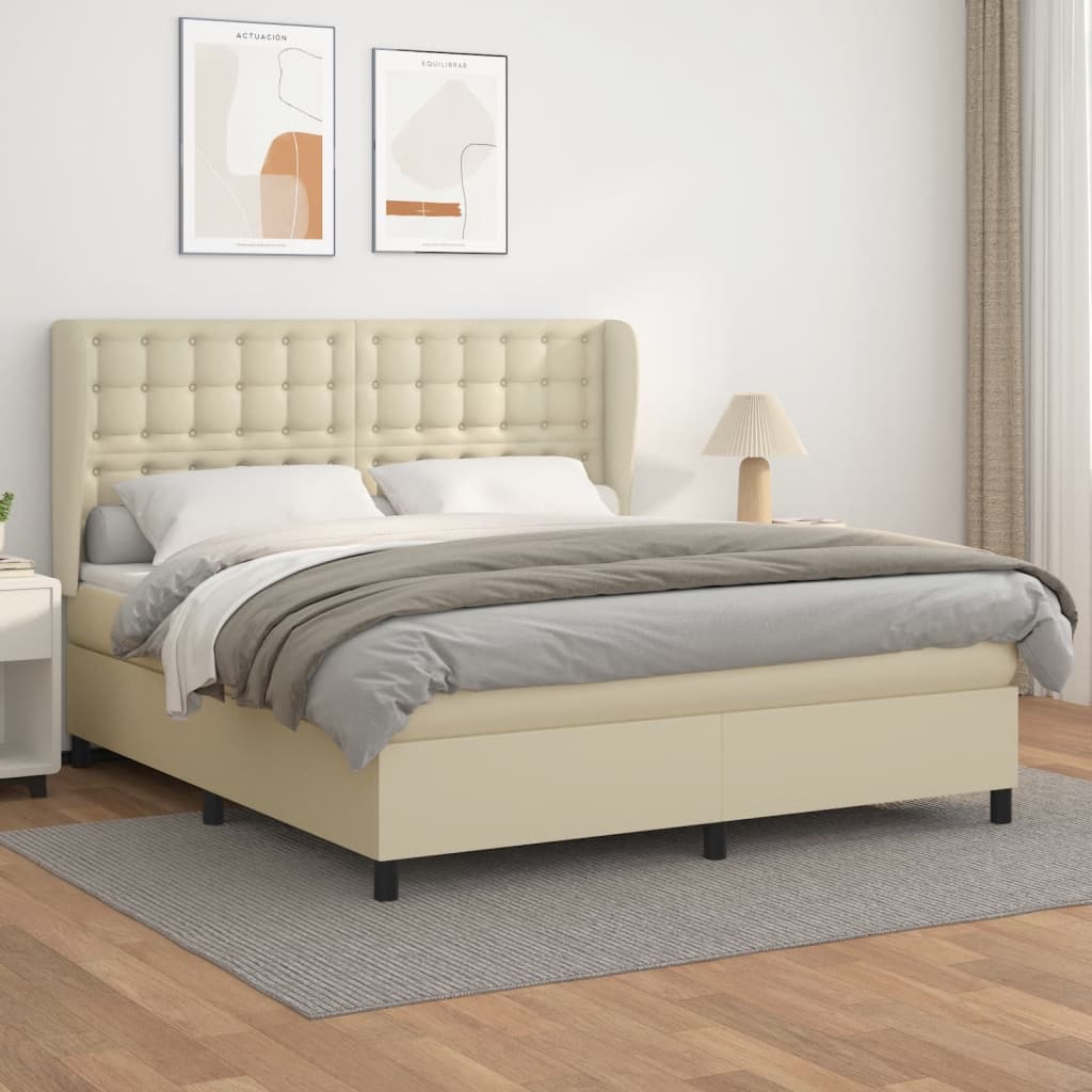 vidaXL Κρεβάτι Boxspring με Στρώμα Κρεμ 180x200 εκ. Συνθετικό Δέρμα