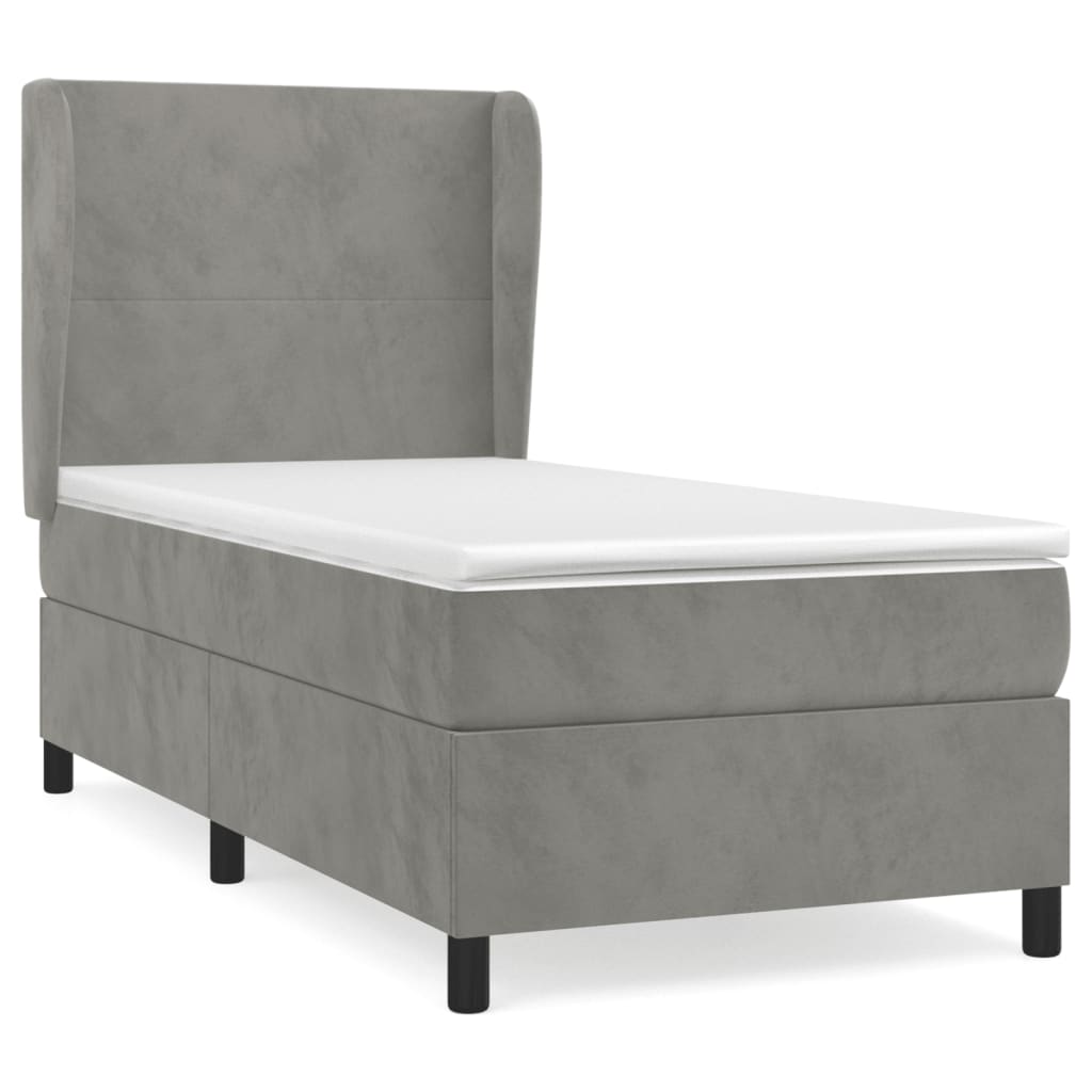 vidaXL Κρεβάτι Boxspring με Στρώμα Ανοιχτό Γκρι 80x200 εκ. Βελούδινο