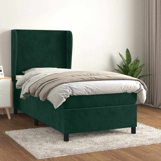 vidaXL Κρεβάτι Boxspring με Στρώμα Σκούρο Πράσινο 80x200 εκ. Βελούδινο