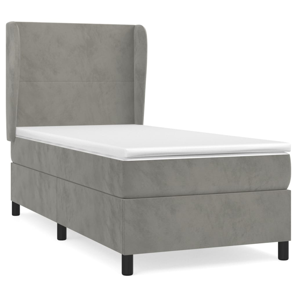 vidaXL Κρεβάτι Boxspring με Στρώμα Ανοιχτό Γκρι 90x190 εκ. Βελούδινο