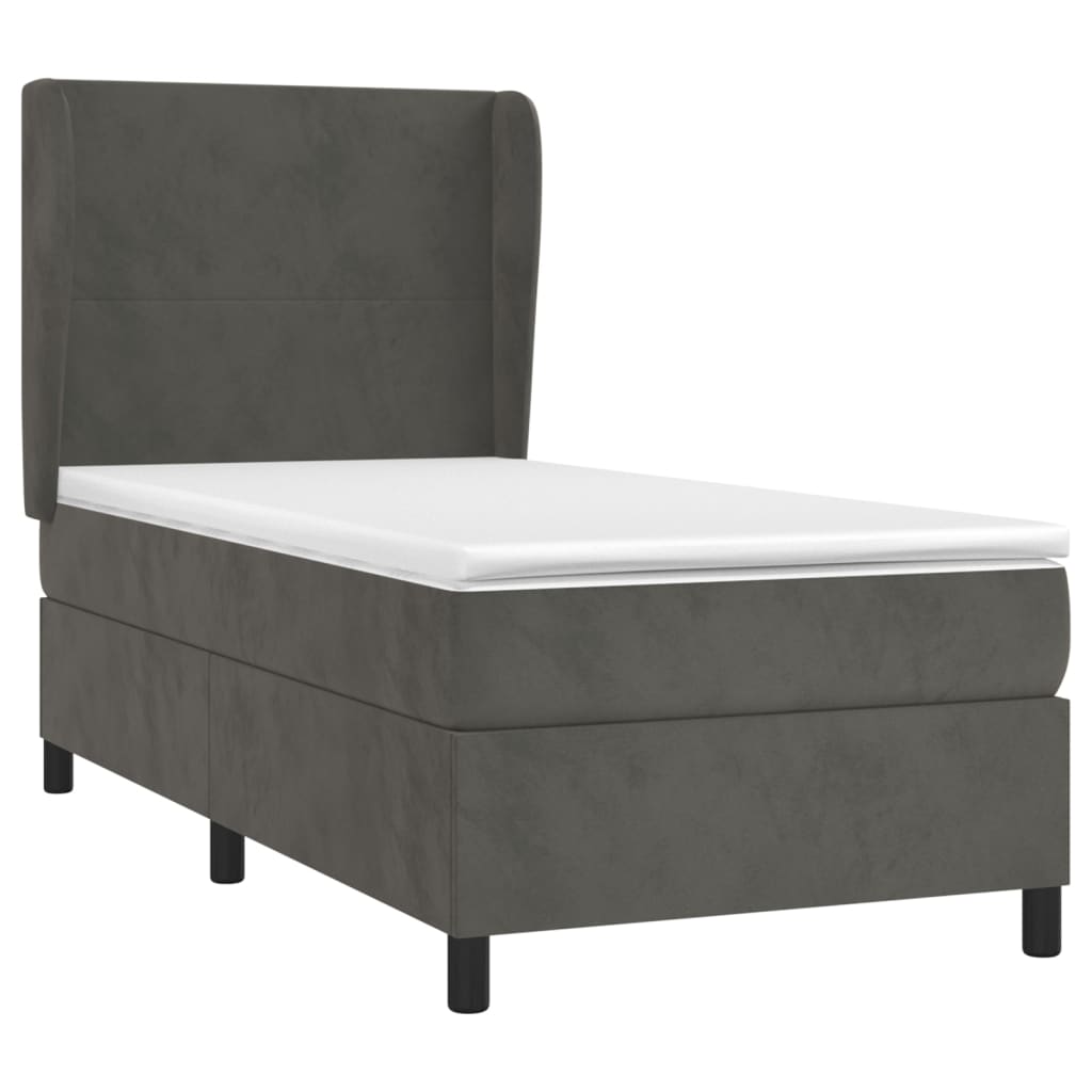 vidaXL Κρεβάτι Boxspring με Στρώμα Σκούρο Γκρι 90x190 εκ. Βελούδινο