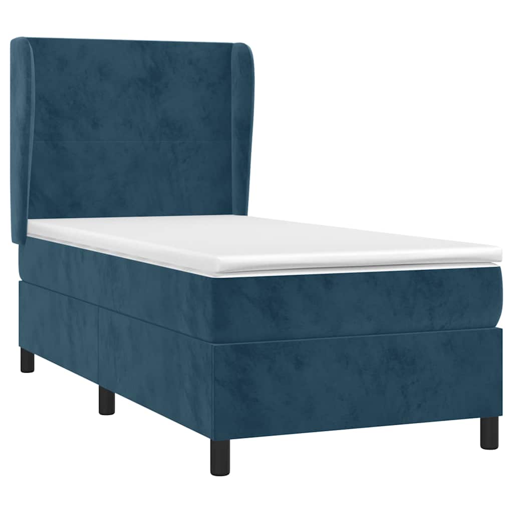 vidaXL Κρεβάτι Boxspring με Στρώμα Σκούρο Μπλε 90x200 εκ. Βελούδινο