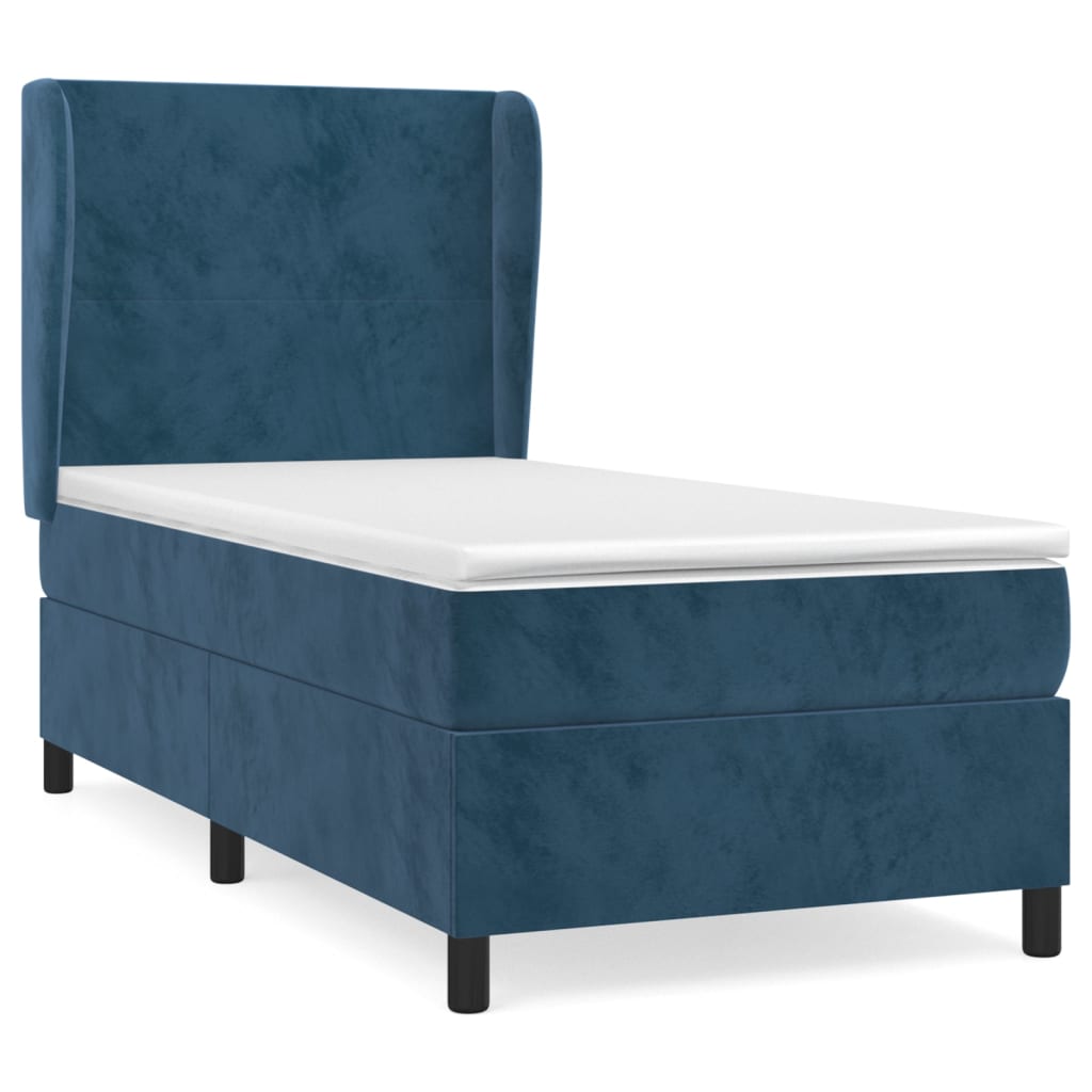 vidaXL Κρεβάτι Boxspring με Στρώμα Σκούρο Μπλε 100x200 εκ. Βελούδινο