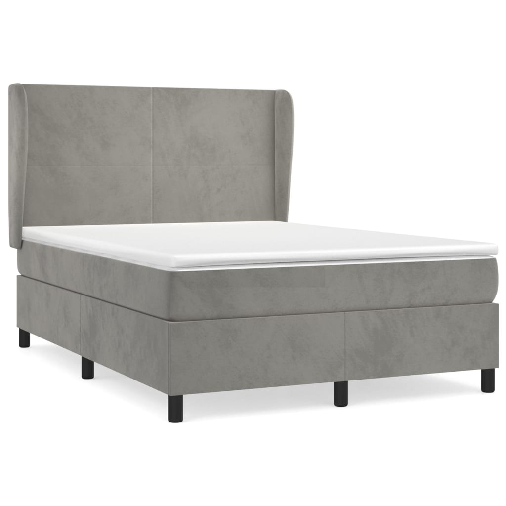 vidaXL Κρεβάτι Boxspring με Στρώμα Ανοιχτό Γκρι 140x200 εκ. Βελούδινο