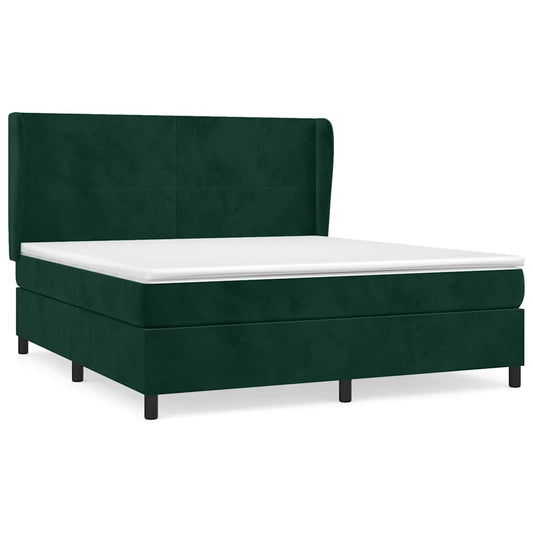 vidaXL Κρεβάτι Boxspring με Στρώμα Σκούρο Πράσινο 160x200εκ. Βελούδινο