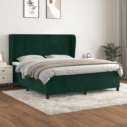vidaXL Κρεβάτι Boxspring με Στρώμα Σκούρο Πράσινο 160x200εκ. Βελούδινο