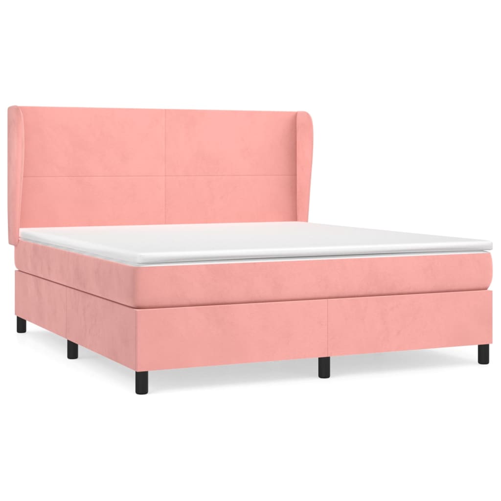vidaXL Κρεβάτι Boxspring με Στρώμα Ροζ 160x200 εκ. Βελούδινο