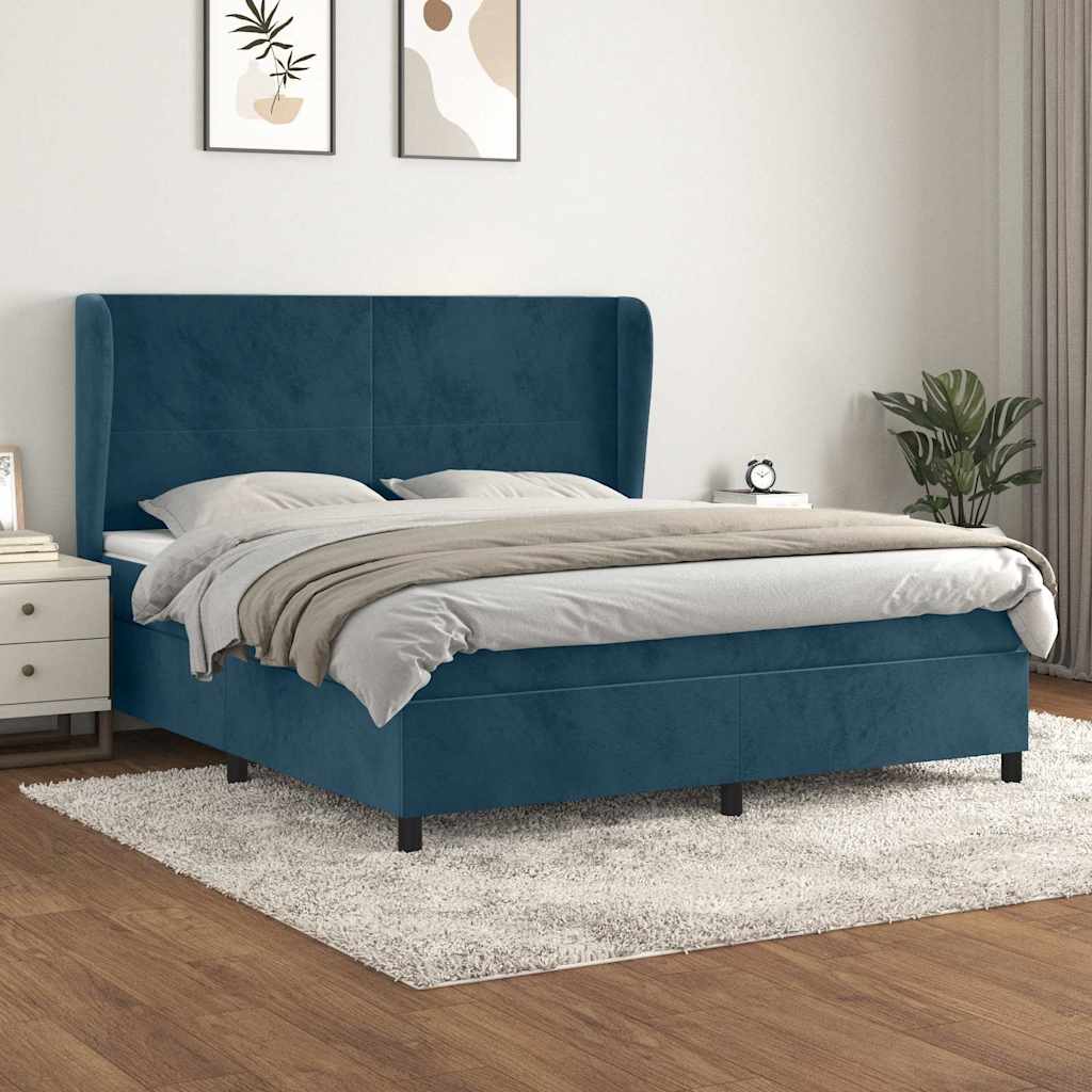 vidaXL Κρεβάτι Boxspring με Στρώμα Σκούρο Μπλε 180x200 εκ. Βελούδινο