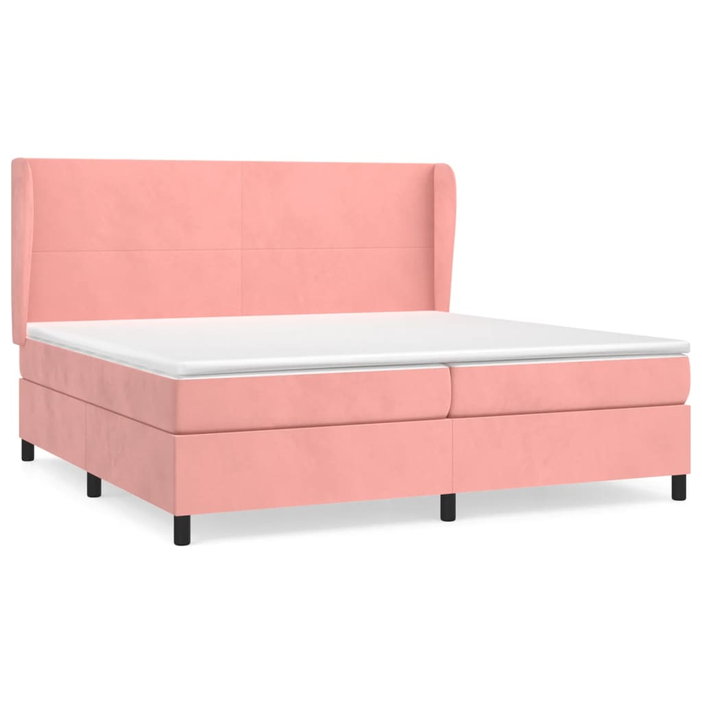 vidaXL Κρεβάτι Boxspring με Στρώμα Ροζ 200x200 εκ. Βελούδινο