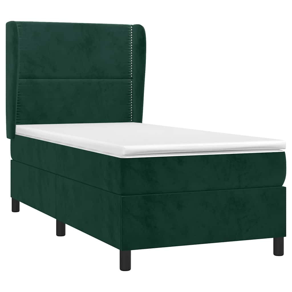 vidaXL Κρεβάτι Boxspring με Στρώμα Σκούρο Πράσινο 90x190 εκ. Βελούδινο