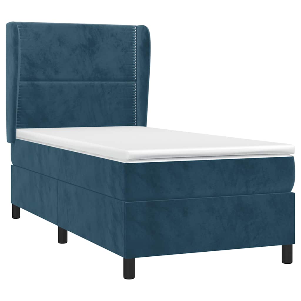 vidaXL Κρεβάτι Boxspring με Στρώμα Σκούρο Μπλε 90x190 εκ. Βελούδινο