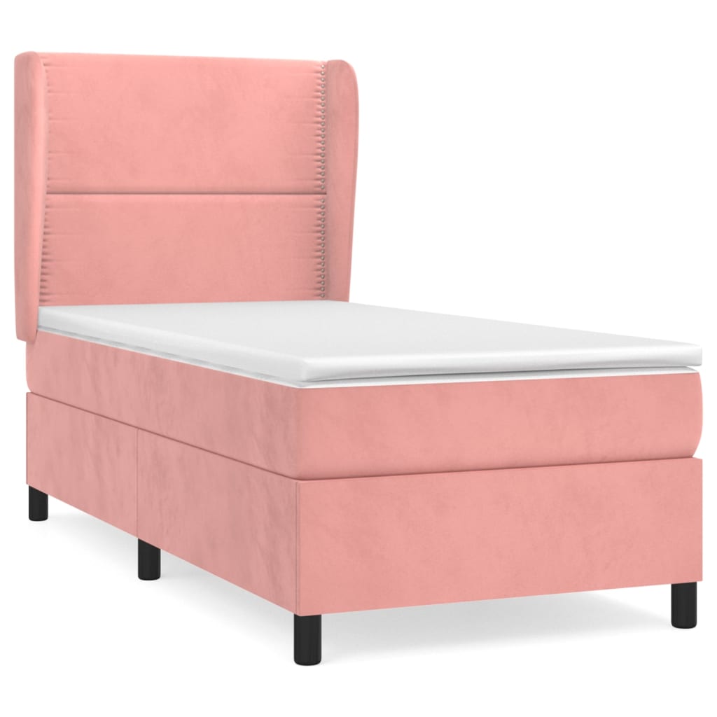 vidaXL Κρεβάτι Boxspring με Στρώμα Ροζ 90x190 εκ. Βελούδινο