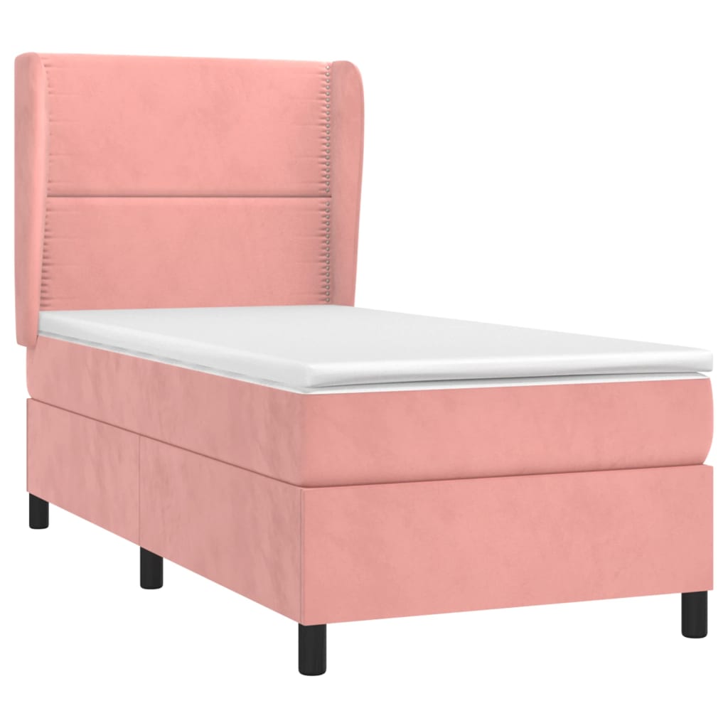 vidaXL Κρεβάτι Boxspring με Στρώμα Ροζ 90x190 εκ. Βελούδινο
