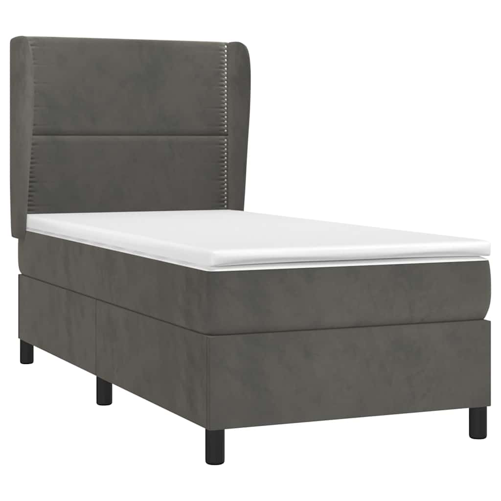 vidaXL Κρεβάτι Boxspring με Στρώμα Σκούρο Γκρι 100x200 εκ. Βελούδινο
