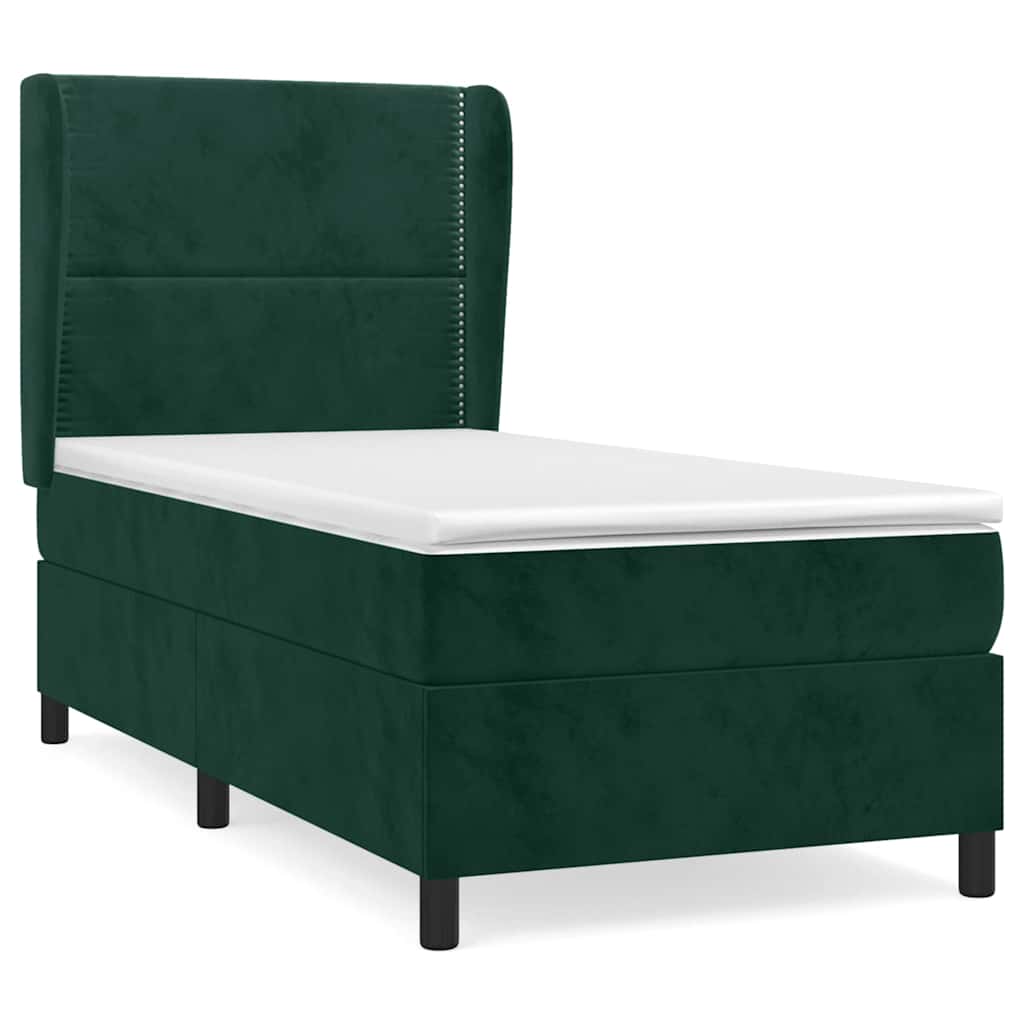 vidaXL Κρεβάτι Boxspring με Στρώμα Σκούρο Πράσινο 100x200εκ. Βελούδινο