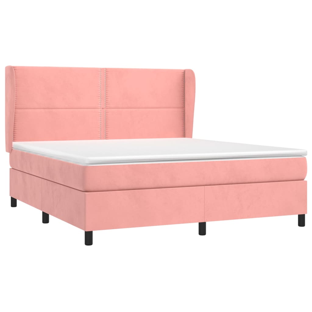 vidaXL Κρεβάτι Boxspring με Στρώμα Ροζ 160x200 εκ. Βελούδινο