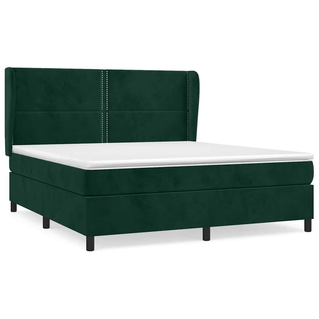 vidaXL Κρεβάτι Boxspring με Στρώμα Σκούρο Πράσινο 180x200εκ. Βελούδινο