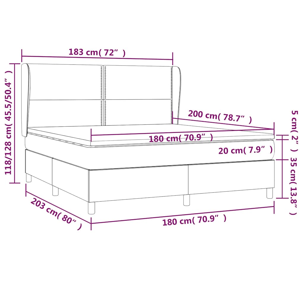 vidaXL Κρεβάτι Boxspring με Στρώμα Σκούρο Πράσινο 180x200εκ. Βελούδινο