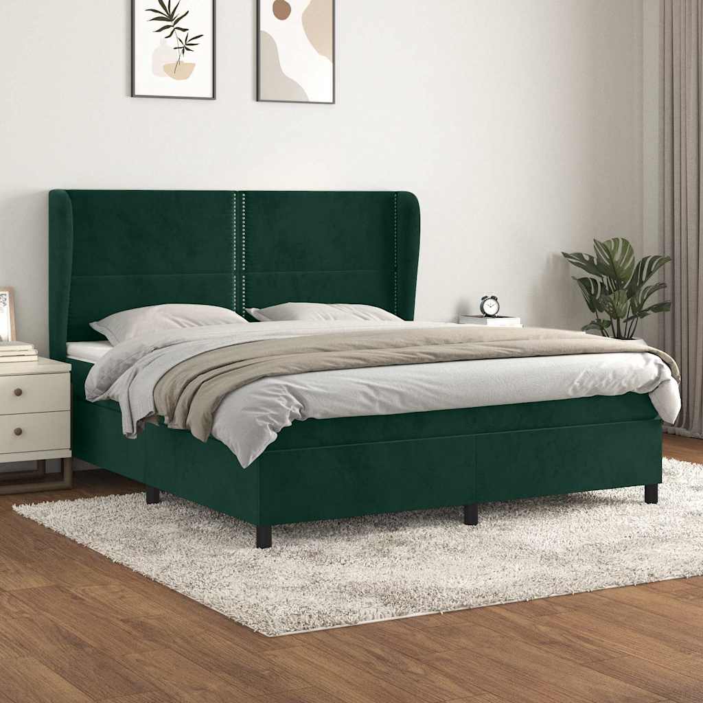 vidaXL Κρεβάτι Boxspring με Στρώμα Σκούρο Πράσινο 180x200εκ. Βελούδινο