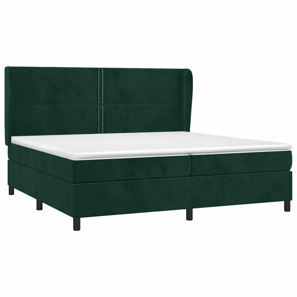 vidaXL Κρεβάτι Boxspring με Στρώμα Σκούρο Πράσινο 200x200εκ. Βελούδινο