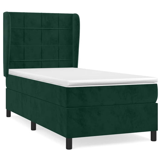 vidaXL Κρεβάτι Boxspring με Στρώμα Σκούρο Πράσινο 90x190 εκ. Βελούδινο