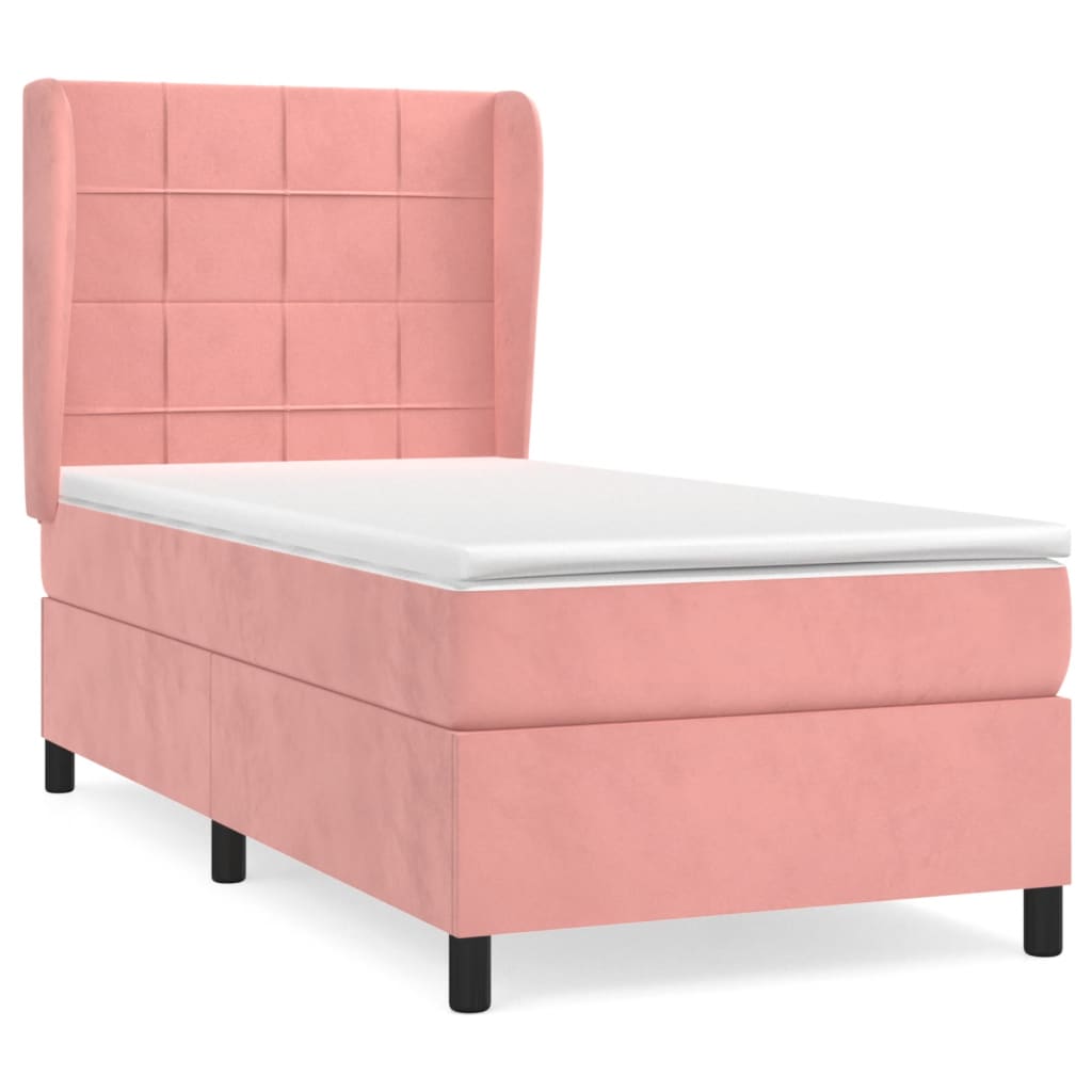 vidaXL Κρεβάτι Boxspring με Στρώμα Ροζ 90x190 εκ. Βελούδινο