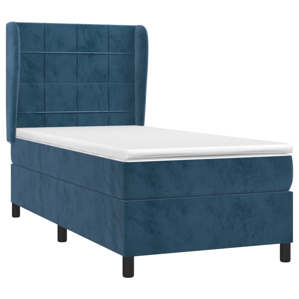 vidaXL Κρεβάτι Boxspring με Στρώμα Σκούρο Μπλε 100x200 εκ. Βελούδινο