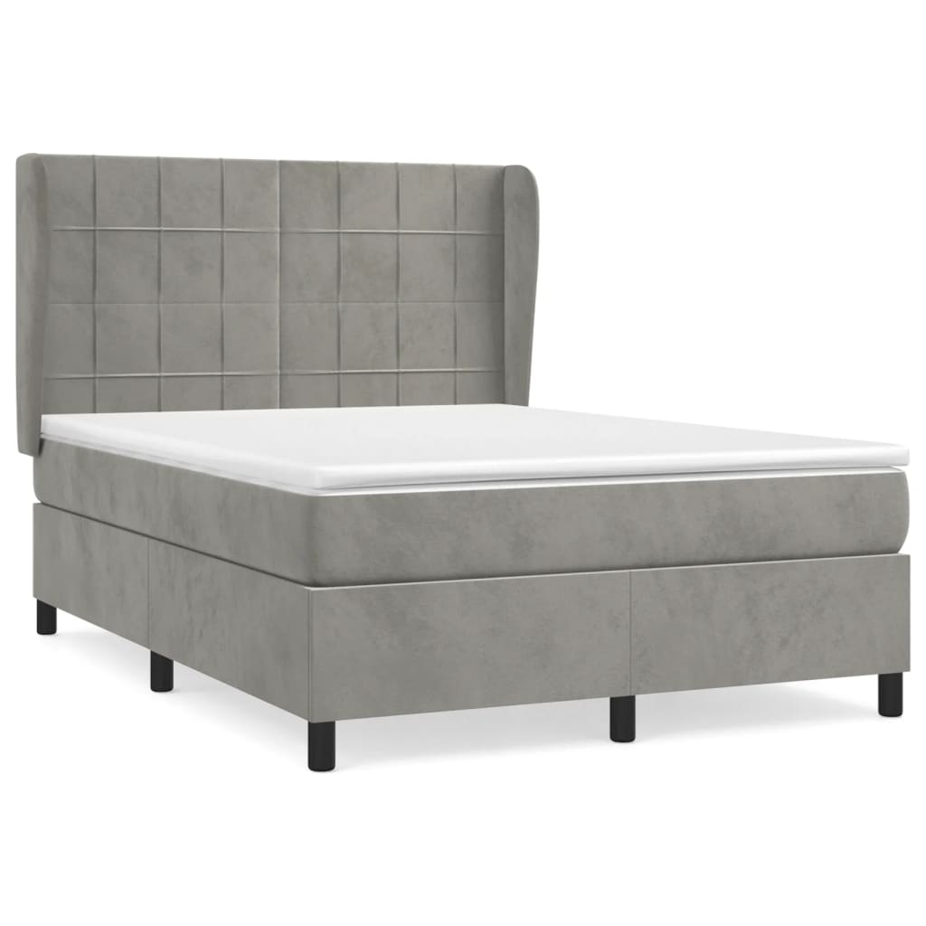 vidaXL Κρεβάτι Boxspring με Στρώμα Ανοιχτό Γκρι 140x190 εκ. Βελούδινο