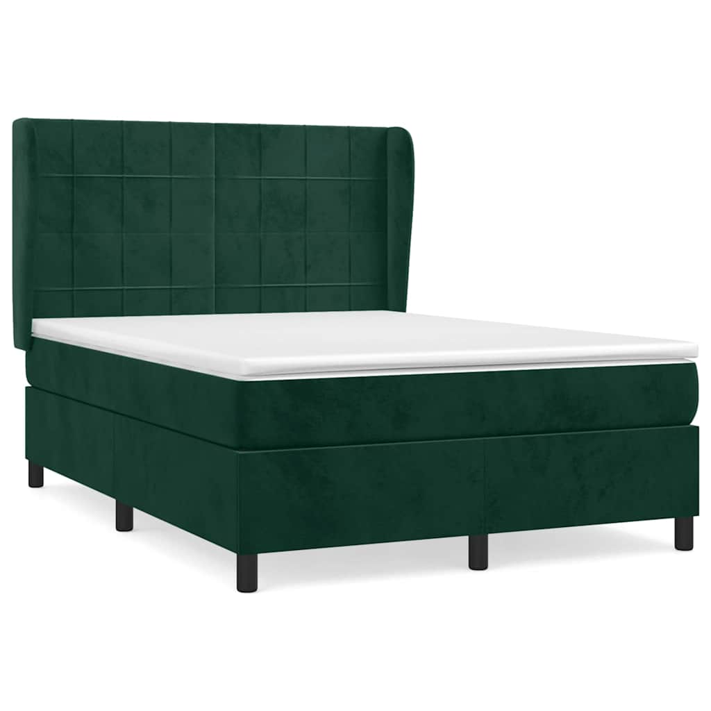 vidaXL Κρεβάτι Boxspring με Στρώμα Σκούρο Πράσινο 140x200εκ. Βελούδινο
