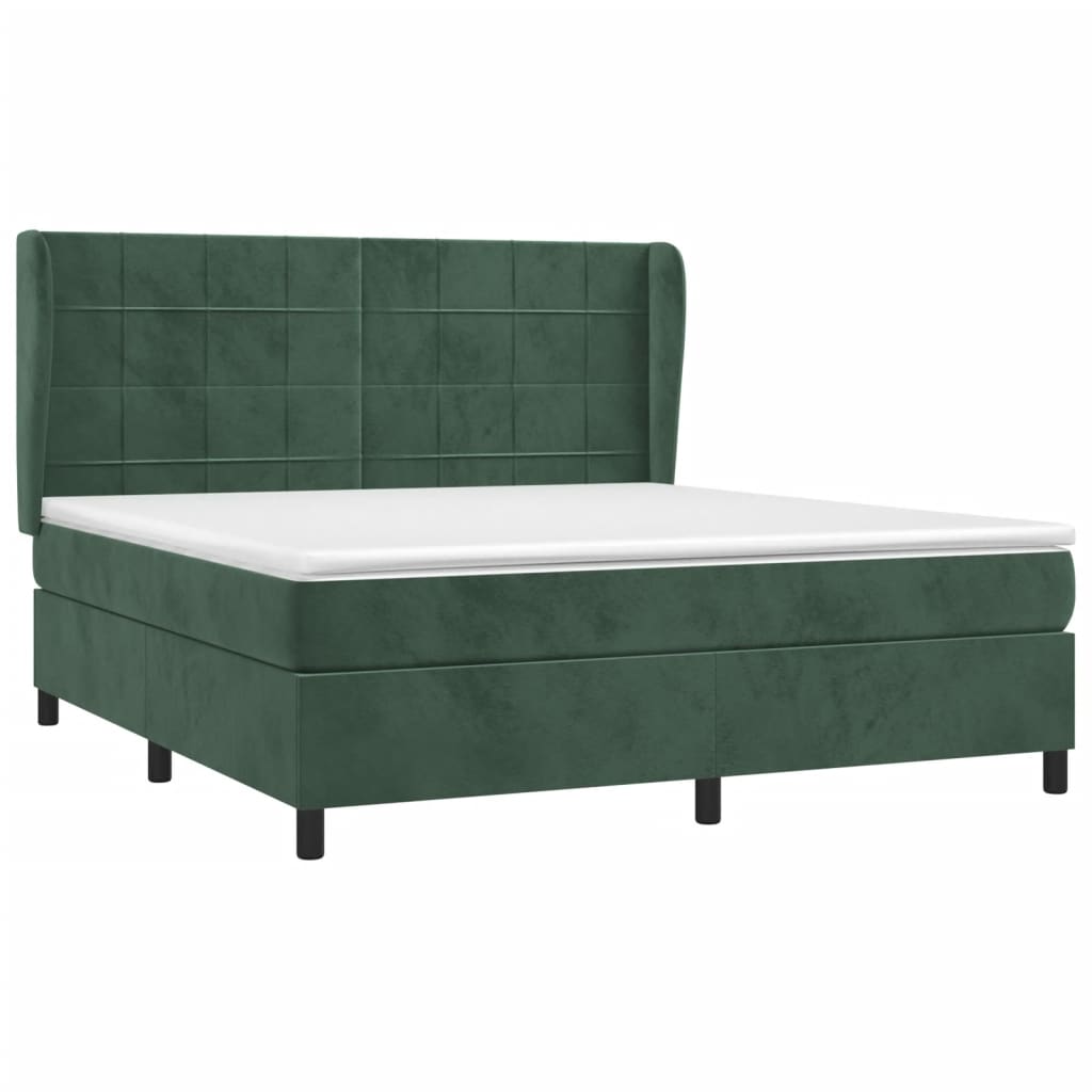 vidaXL Κρεβάτι Boxspring με Στρώμα Σκούρο Πράσινο 160x200εκ. Βελούδινο
