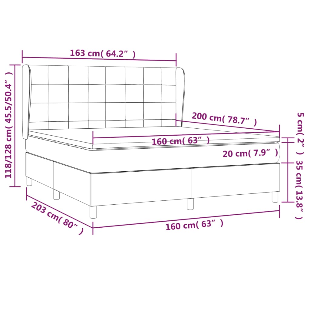 vidaXL Κρεβάτι Boxspring με Στρώμα Σκούρο Πράσινο 160x200εκ. Βελούδινο