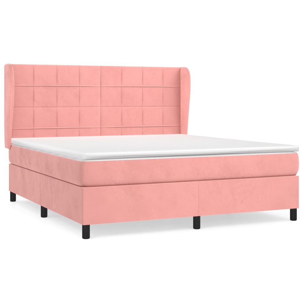vidaXL Κρεβάτι Boxspring με Στρώμα Ροζ 160x200 εκ. Βελούδινο