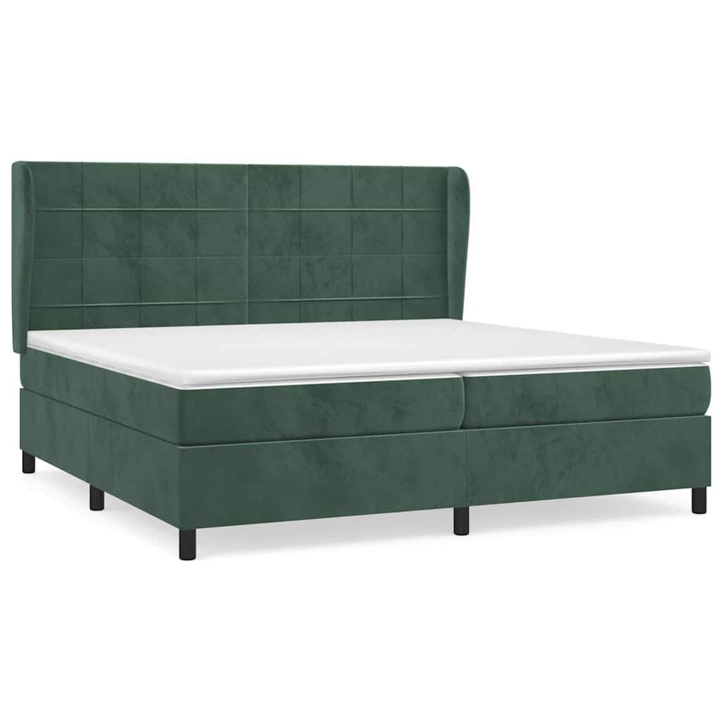 vidaXL Κρεβάτι Boxspring με Στρώμα Σκούρο Πράσινο 200x200εκ. Βελούδινο