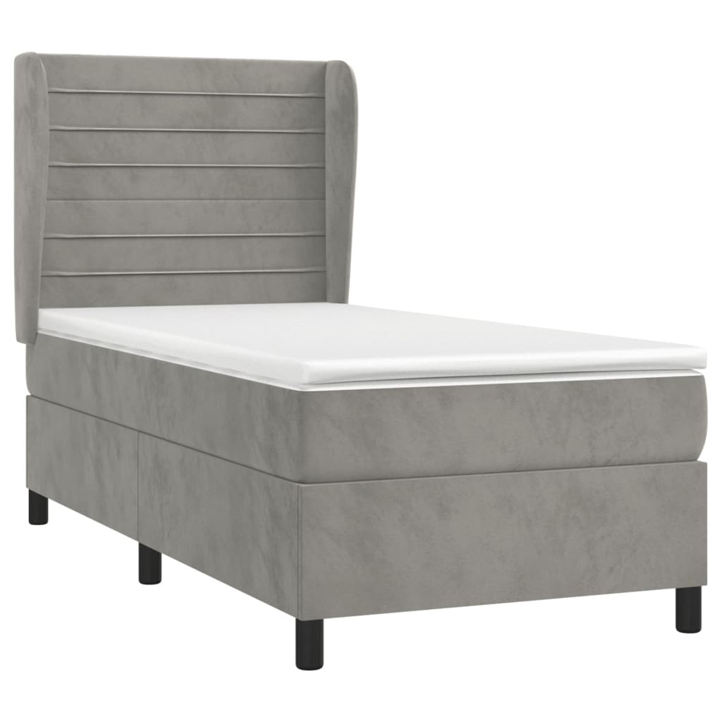 vidaXL Κρεβάτι Boxspring με Στρώμα Ανοιχτό Γκρι 80x200 εκ. Βελούδινο