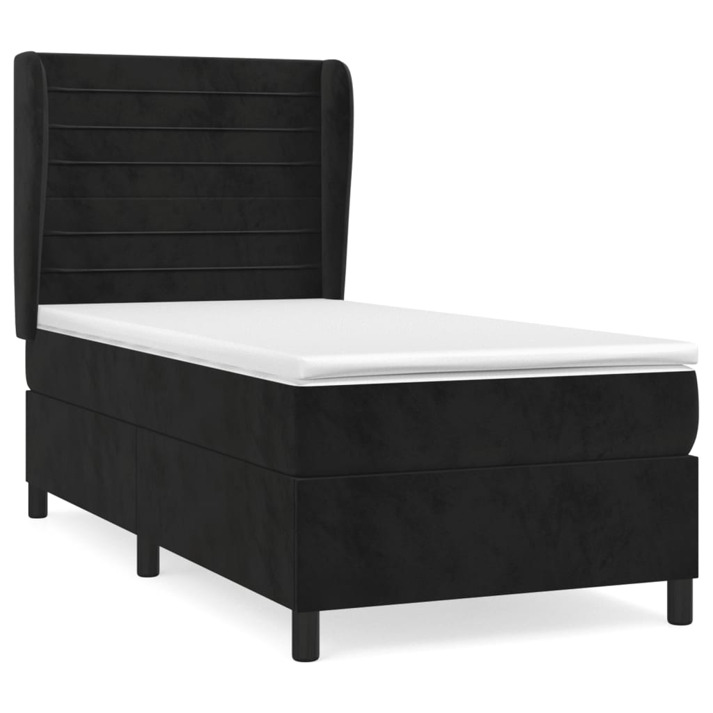 vidaXL Κρεβάτι Boxspring με Στρώμα Μαύρο 90x190 εκ. Βελούδινο