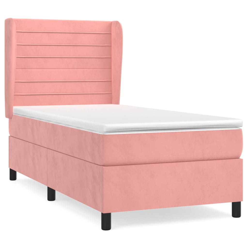 vidaXL Κρεβάτι Boxspring με Στρώμα Ροζ 90x190 εκ. Βελούδινο