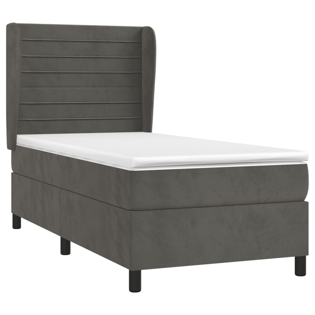 vidaXL Κρεβάτι Boxspring με Στρώμα Σκούρο Γκρι 100x200 εκ. Βελούδινο