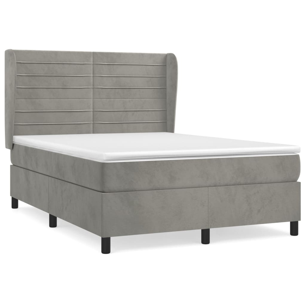 vidaXL Κρεβάτι Boxspring με Στρώμα Ανοιχτό Γκρι 140x190 εκ. Βελούδινο