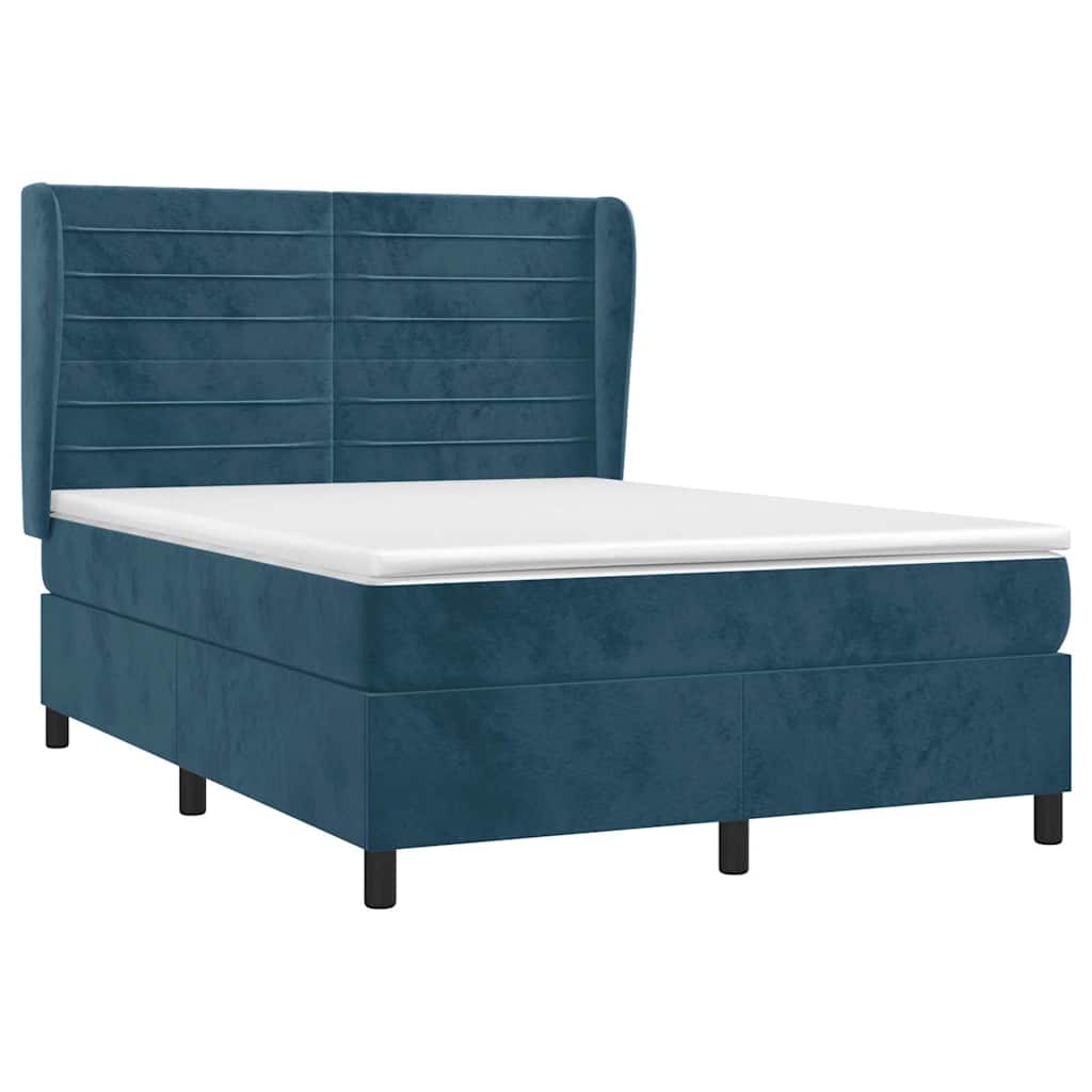 vidaXL Κρεβάτι Boxspring με Στρώμα Σκούρο Μπλε 140x190 εκ. Βελούδινο