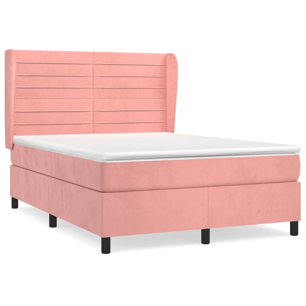 vidaXL Κρεβάτι Boxspring με Στρώμα Ροζ 140x190 εκ. Βελούδινο