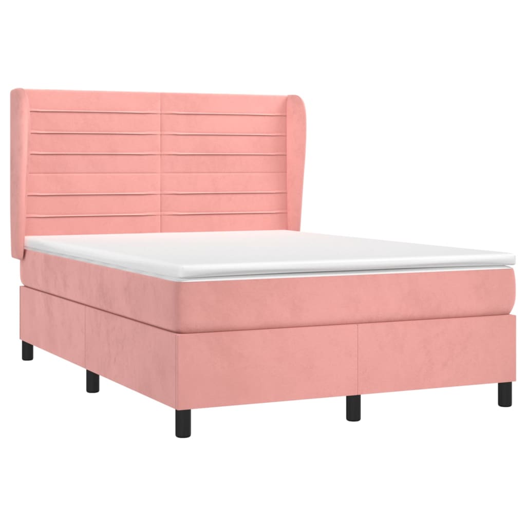 vidaXL Κρεβάτι Boxspring με Στρώμα Ροζ 140x190 εκ. Βελούδινο